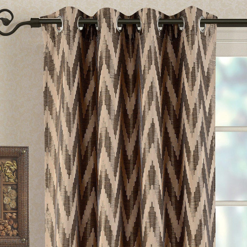 Pair (Set of 2) Lisette Chevron Top Grommet Window Curtain Panels, 108 Inches Total Width-Wholesale Beddings