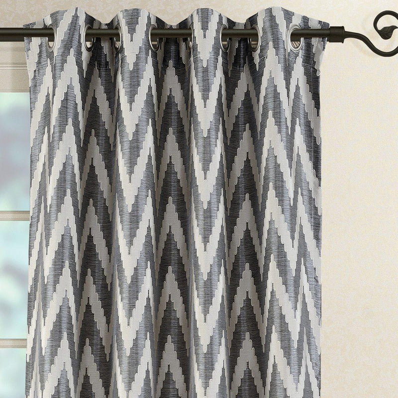 Pair (Set of 2) Lisette Chevron Top Grommet Window Curtain Panels, 108 Inches Total Width-Wholesale Beddings