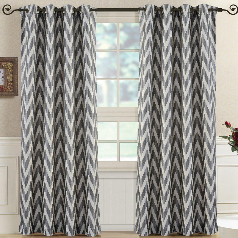 Pair (Set of 2) Lisette Chevron Top Grommet Window Curtain Panels, 108 Inches Total Width-Wholesale Beddings