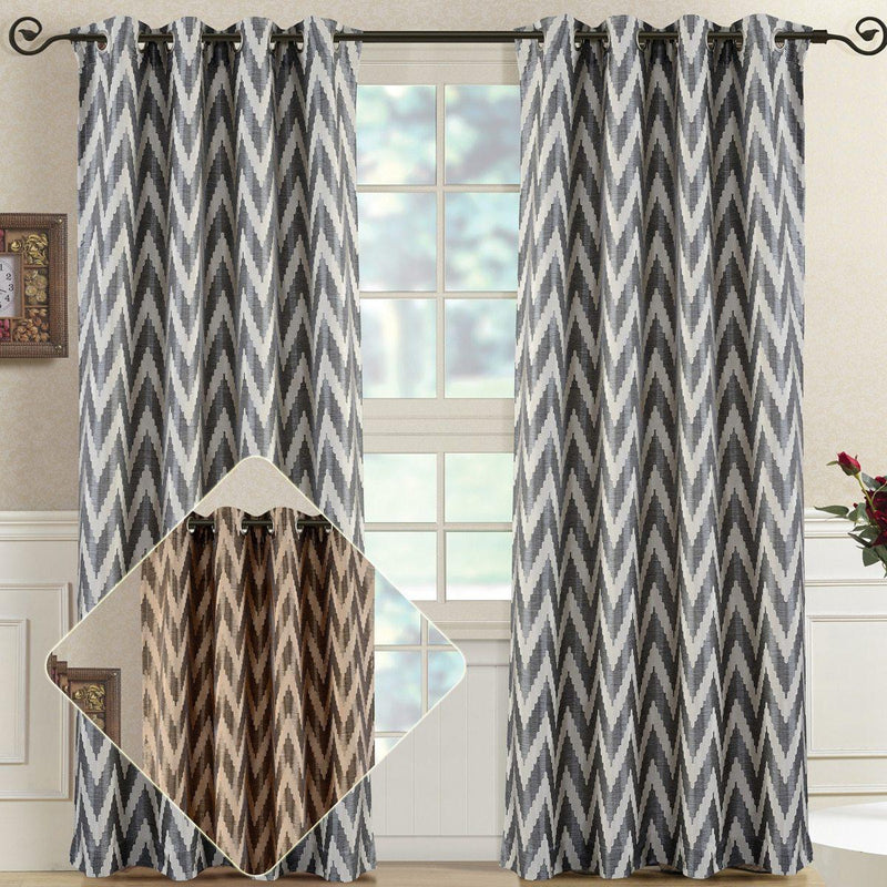 Pair (Set of 2) Lisette Chevron Top Grommet Window Curtain Panels, 108 Inches Total Width-Wholesale Beddings