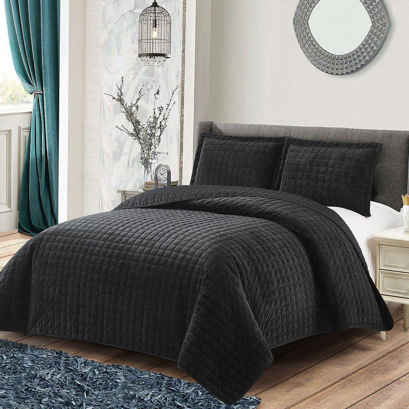 Plush Velvet Bedspread Quilt Set-Wholesale Beddings