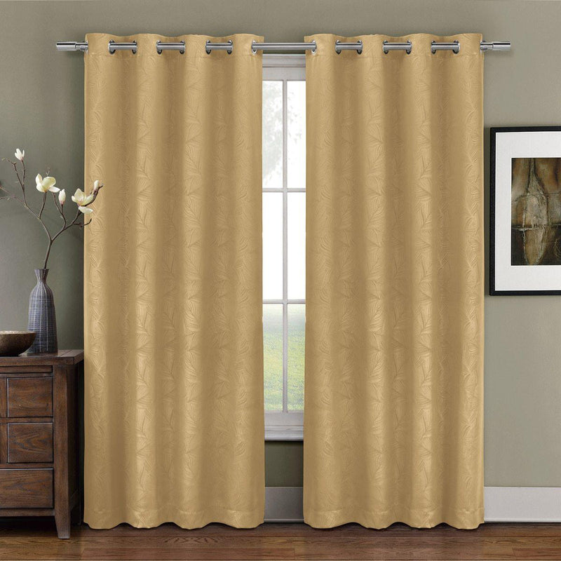 Prairie Contemporary Leafy Design Blackout Grommet Curtain Panel (Single)-Wholesale Beddings