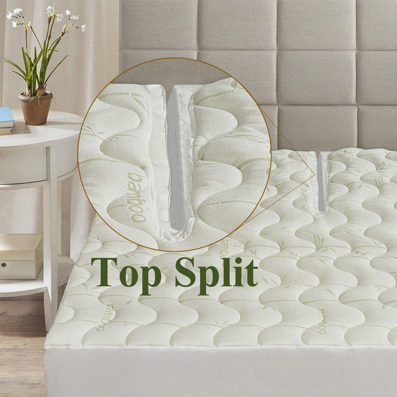 Top Split King ( Flex King ) Waterproof Bamboo Jacquard Mattress Pad-Wholesale Beddings