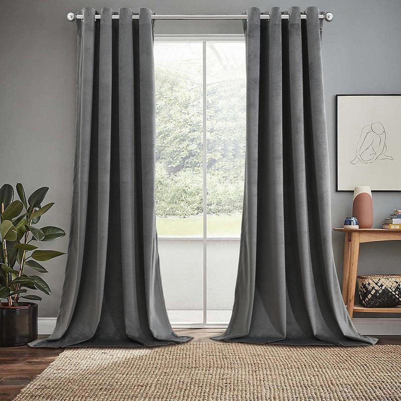 Velvet Heavyweight Grommet Curtain Panels (Set of 2)-Wholesale Beddings