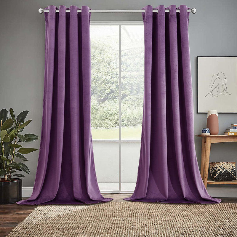 Velvet Heavyweight Grommet Curtain Panels (Set of 2)-Wholesale Beddings