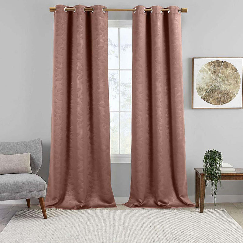 Virginia Leafy Design Blackout Weave Grommet Curtain Panels (Set of 2)-Wholesale Beddings