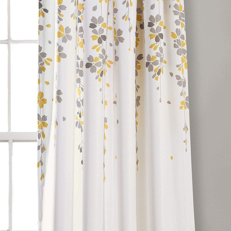 Weeping Flowers Room Darkening Curtain Panel Pair - 84 Inches Long - Yellow/Grey-Wholesale Beddings