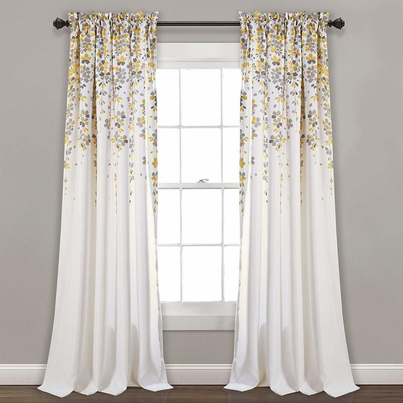 Weeping Flowers Room Darkening Curtain Panel Pair - 84 Inches Long - Yellow/Grey-Wholesale Beddings