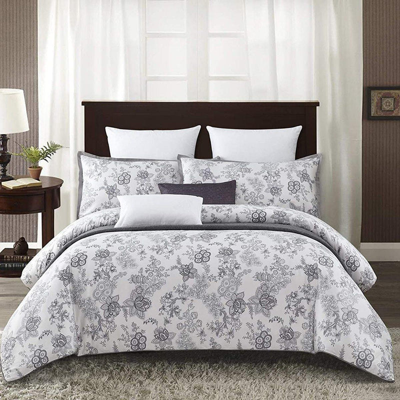 White Lotus 7 Piece Cotton Duvet Cover Set-Wholesale Beddings