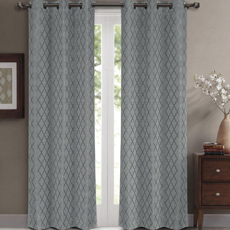 Willow Geometric Jacquard Thermal-Insulated Blackout Curtain Panels (Set of 2)-Wholesale Beddings