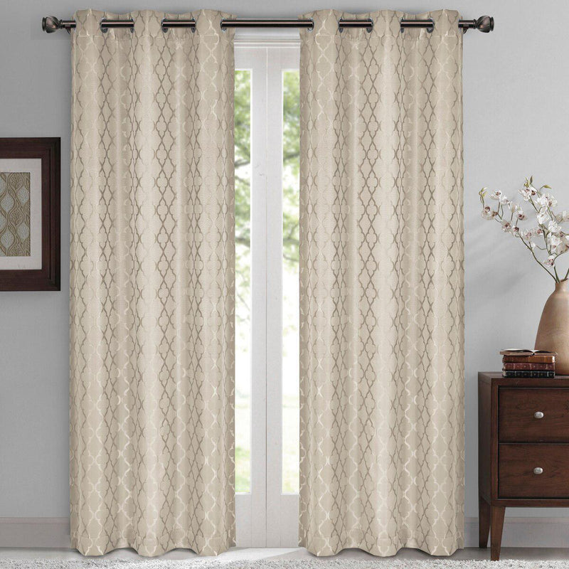 Willow Geometric Jacquard Thermal-Insulated Blackout Curtain Panels (Set of 2)-Wholesale Beddings