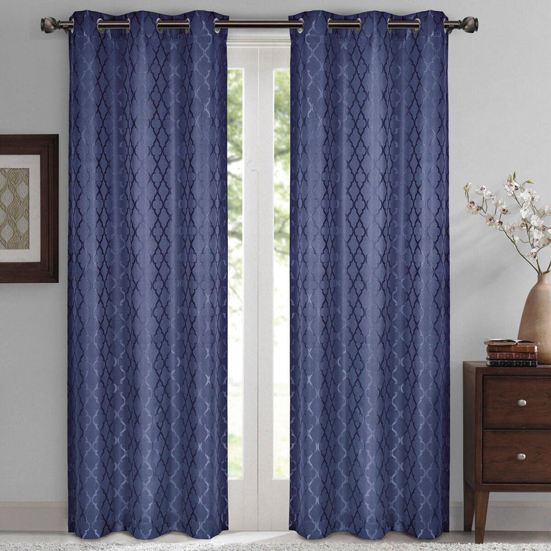 Willow Geometric Jacquard Thermal-Insulated Blackout Curtain Panels (Set of 2)-Wholesale Beddings