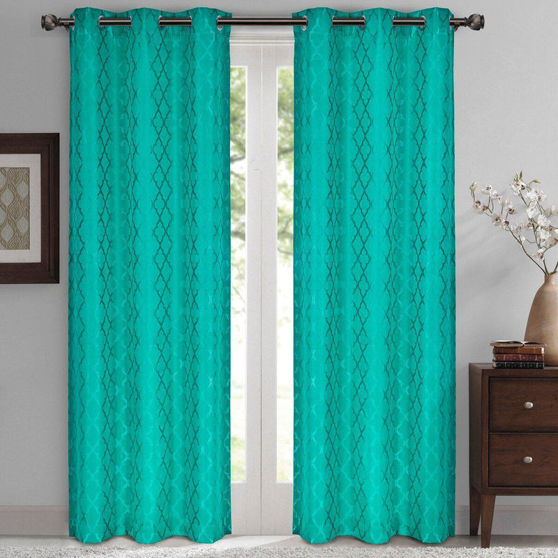 Willow Geometric Jacquard Thermal-Insulated Blackout Curtain Panels (Set of 2)-Wholesale Beddings