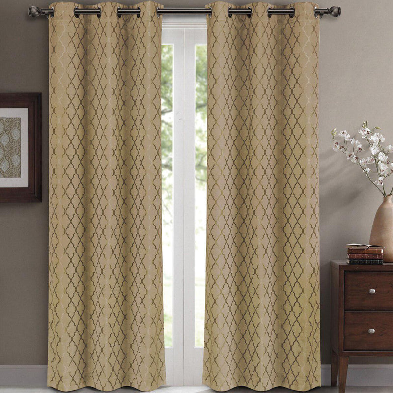 Willow Geometric Jacquard Thermal-Insulated Blackout Curtain Panels (Set of 2)-Wholesale Beddings