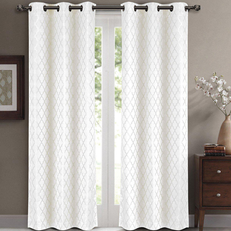 Willow Geometric Jacquard Thermal-Insulated Blackout Curtain Panels (Set of 2)-Wholesale Beddings