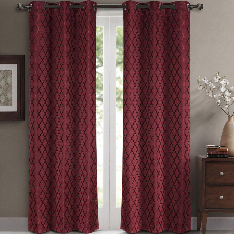 Willow Geometric Jacquard Thermal-Insulated Blackout Curtain Panels (Set of 2)-Wholesale Beddings